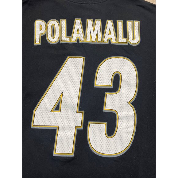 Majestic Pittsburgh Steelers Troy Polamalu 43 Black Crewneck T-Shirt Men's XL - Picture 7 of 9